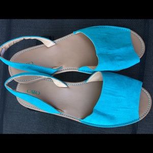 Cato Shoes/Women Suede Sandal with back strap flat Turquoise